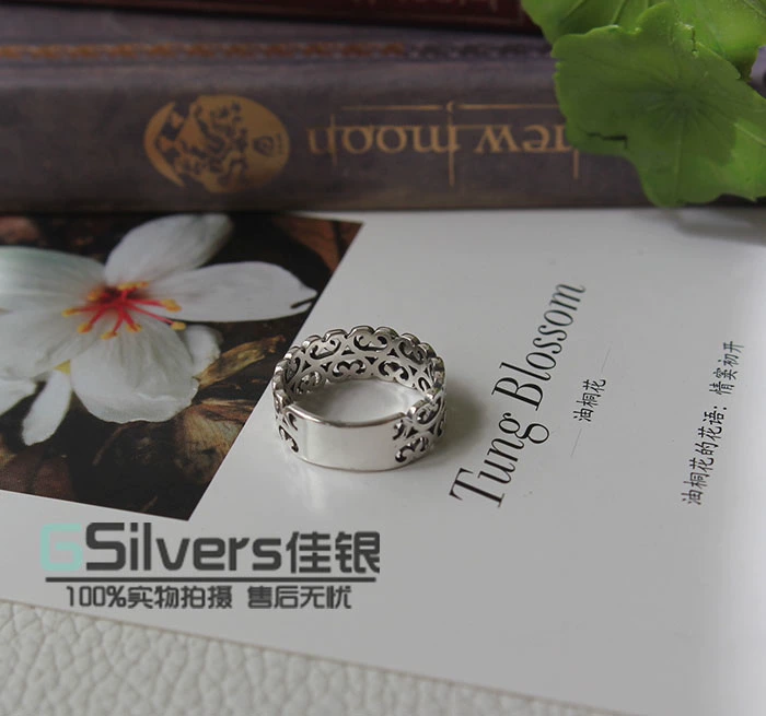 Bạc 925 sterling Thái ánh sáng sang trọng thời trang cổ điển nhẫn rỗng cho nam và nữ mẫu đơn giản nhẫn chỉ số nhẫn ngón tay - Nhẫn