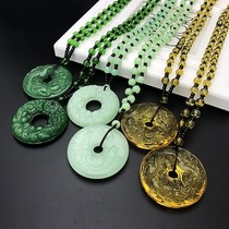 Fashion Joker autumn and winter long sweater chain imitation Jade yellow crystal Ruyi safe buckle pendant necklace necklace for men and women jewelry