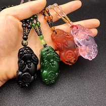 Pink Crystal brave sweater chain Zhaocai long necklace autumn and winter Joker obsidian pickle pendant