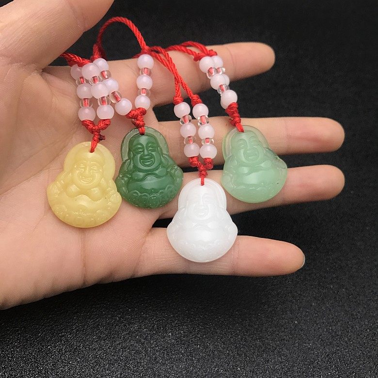 Yiwu Trinket Imitation Jade Buddha Statue Pendant White Glass Guanyin Miyre Buddha Red Rope Necklace Couple Jewellery