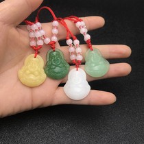 Yiwu small jewelry imitation Jade Buddha portrait pendant white glass Guanyin Maitreya red rope necklace couple jewelry