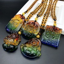 New glass colored crystal auspicious Ruyi necklace Guan Gong Buddha pendant Pendant Pixie colorful stone Joker sweater chain jewelry