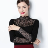 Кружевной шелковый приятный телу черный демисезонный утепленный лонгслив, облегающий крой