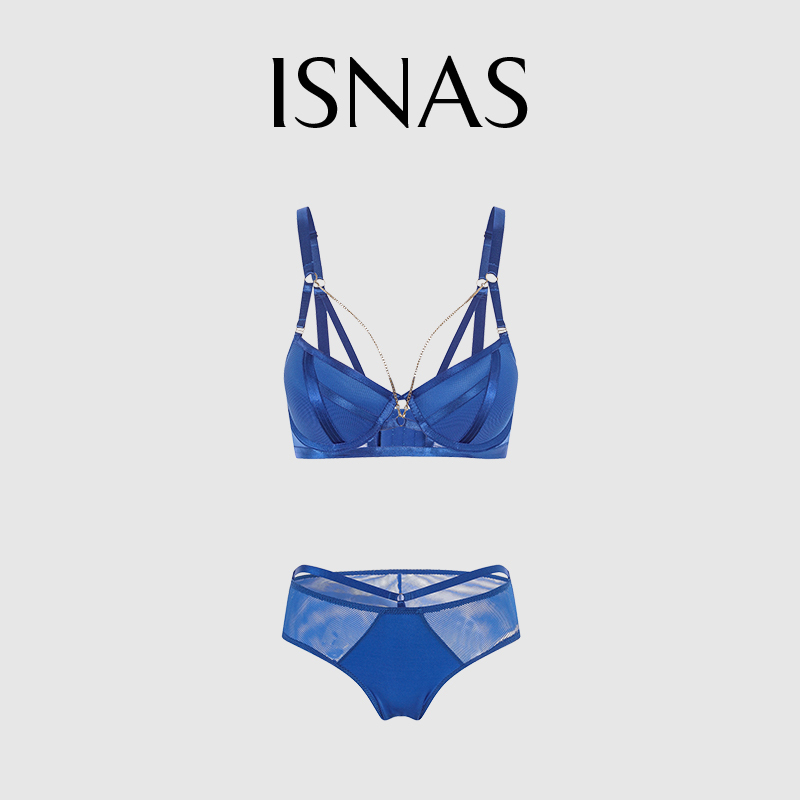 French Isnas Intimates, Feminine Straps, Contrasting Color Chains, Detachable Beautiful Back and Beautiful Breast Strap Bra Set