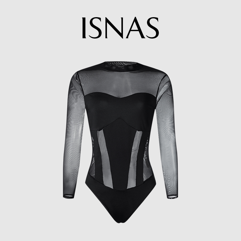 French Isnas European and American Sexy Lingerie Mesh Splicing Tight-Fitting See-Through Body Shaping Slimming Jumpsuit 2025 New Model