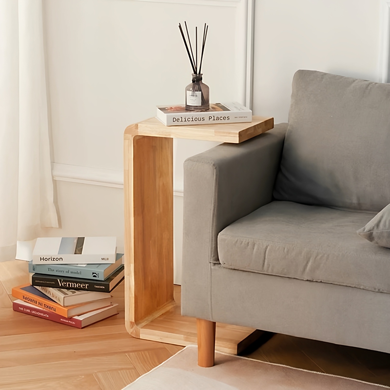 Solid Wood Side Table Nordic Living Room Sofa Small Coffee Table C-Shaped Bedroom Bedside Creative U-Shaped Table Balcony Leisure Corner Table