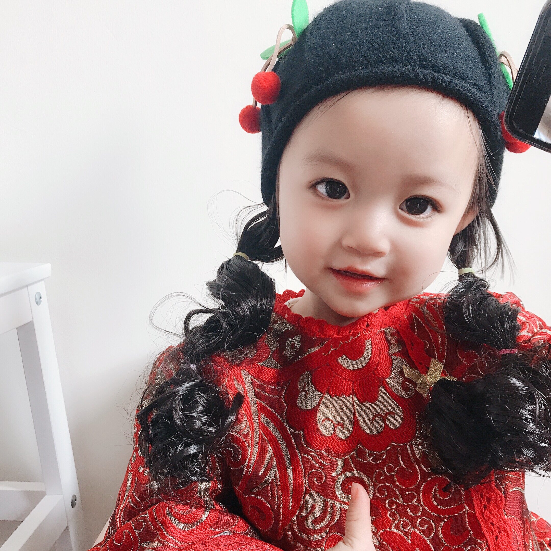 Korean spring and autumn cotton wool hat Child female baby hat Little girl long holiday hair hat Girl hat