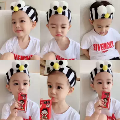 Korean version of parent-child models for men and women and children striped fontanelle hair band oversized Sesame Street big eyes hair band