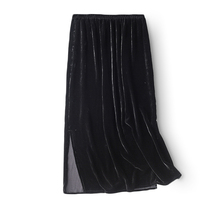 Silk velvet skirt autumn and winter new womens split skirt skirt skirt silk silk silk velvet thin black skirt