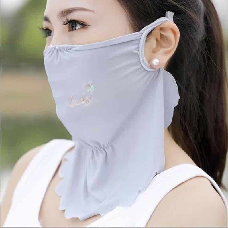 Spring and summer women's sunshade mask cycling outdoor face protection anti-UV hanging ear embroidery windproof dustproof sunscreen veil