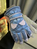 Womens ski gloves winter warm thickened plus velvet PU leather outdoor non-slip touch screen riding electric car splash water