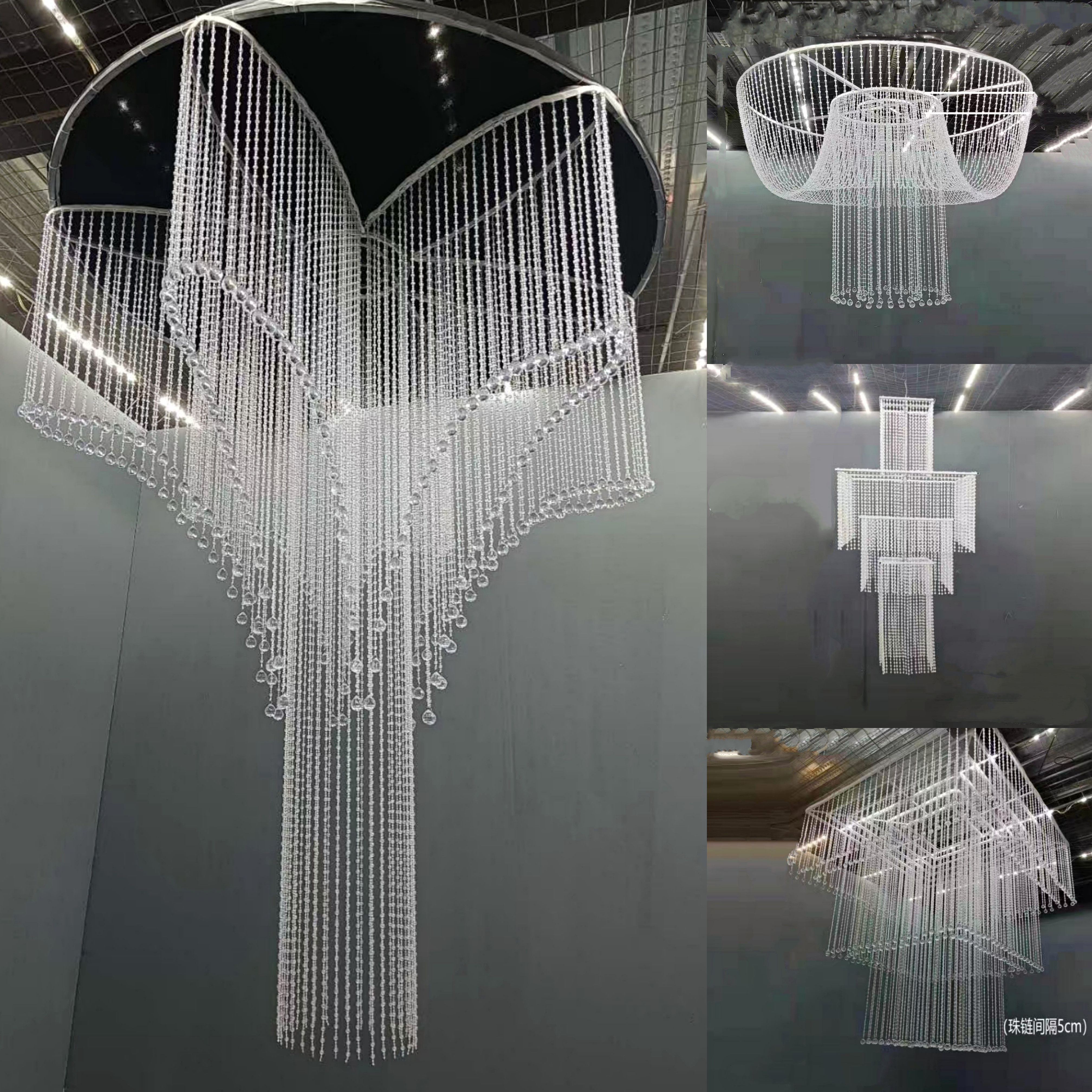 West Style Wedding Hall Crystal Suspended Ceiling Pineal Pearl Curtain Stage Aerial Wedding Celebration Decorative Props Acrylic Finished Pearl Curtain