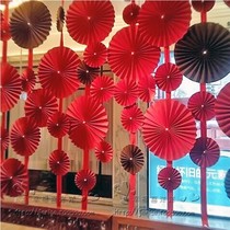 Folding craft fan ornaments Photo wedding beauty window props origami red half fan semi-circle decoration with retro
