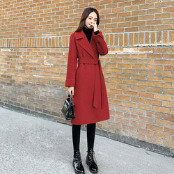 Hepburn style red double-sided cashmere coat women's mid-length high-end 2023 new autumn and winter Korean style woolen coat