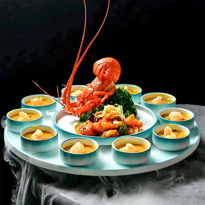 Trendy Hotel Plate Featuring Dry Ice, Large Lobster Plate, King Crab Trilogy, Creative Dragon Dance Four Seas Tableware Bowl Trendy Hotel Plate Featuring Dry Ice, Large Lobster Plate, King Crab Trilogy, Creative Dragon Dance Four Seas Tableware Bowl