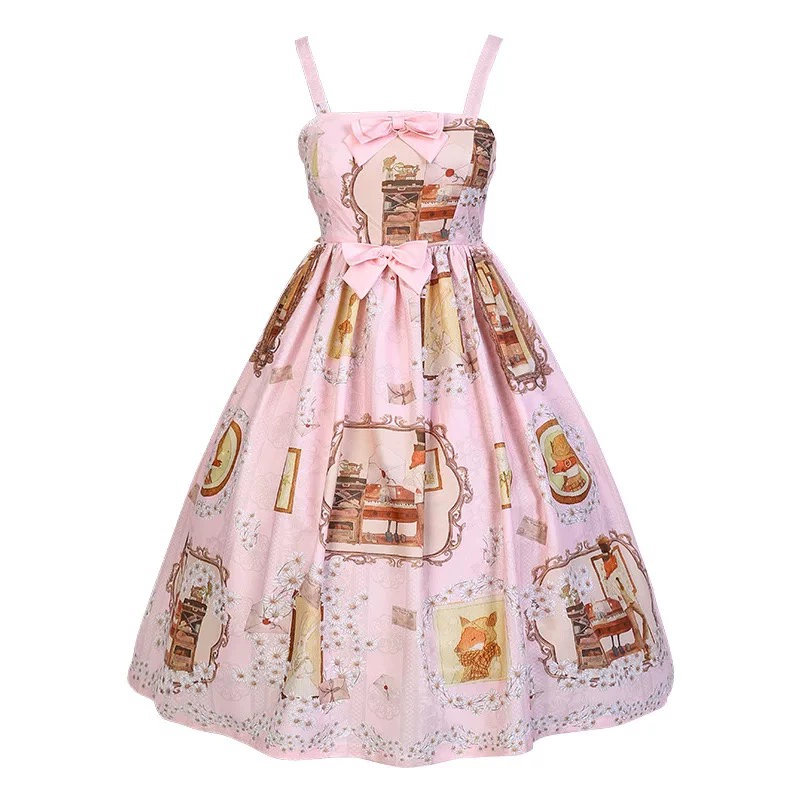 Bản gốc Fox Love Letter jsk Retro Nhỏ In tươi Nhật Bản Lolita Lolita Dress Dress - Sản phẩm HOT váy xòe