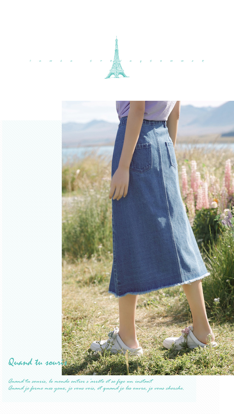 Inman cotton 2019 hè mới cài cúc cá tính thô nghệ thuật Một chiếc váy xòe dài nửa váy denim nữ - Váy chân váy tennis đen