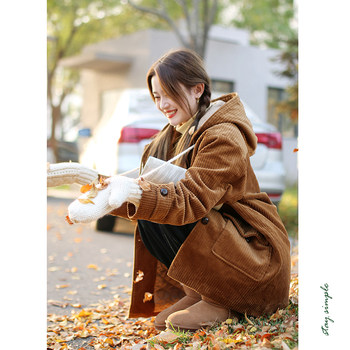 Brown loose corduroy hooded jacket Brown loose corduroy hooded jacket