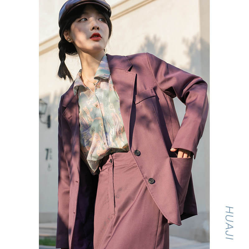 Huaji A589 black retro casual suit jacket 2022 new women's Korean version loose spring and autumn early autumn top - Taobao