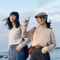 Hua Ji milk tea color pit strip cashmere semi-turtleneck base sweater women 2021 new foreign style in the wild tide A317