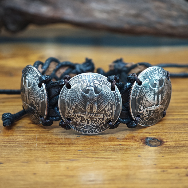 【Coin Style】Vintage Coin Bracelet Made from a Us 25-Cent Coin, Leather Buckle, Unisex, Niche Style