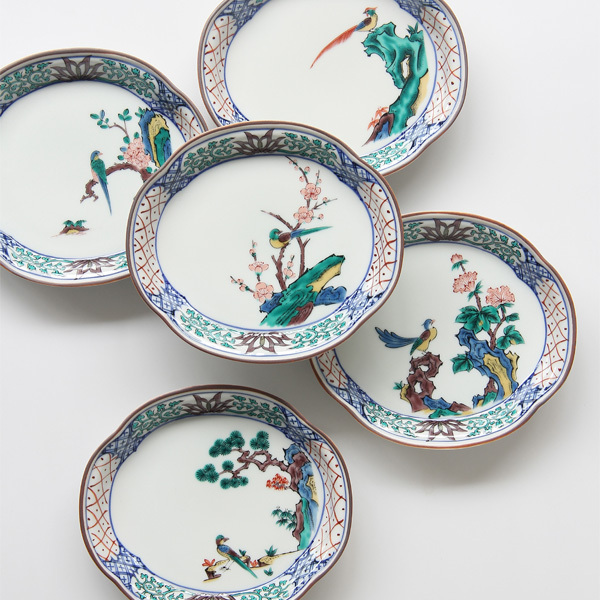 In-Stock Japanese Imported Kutani Ware Mountain Stone Flower and Bird 16cm Shapes Small Porcelain Plate Japanese-Style Household Personalized Tableware