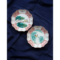 Spot Japan original imported nine Valley burning pine bamboo bird figure 13cm sunflower mouth small dish paper gift box