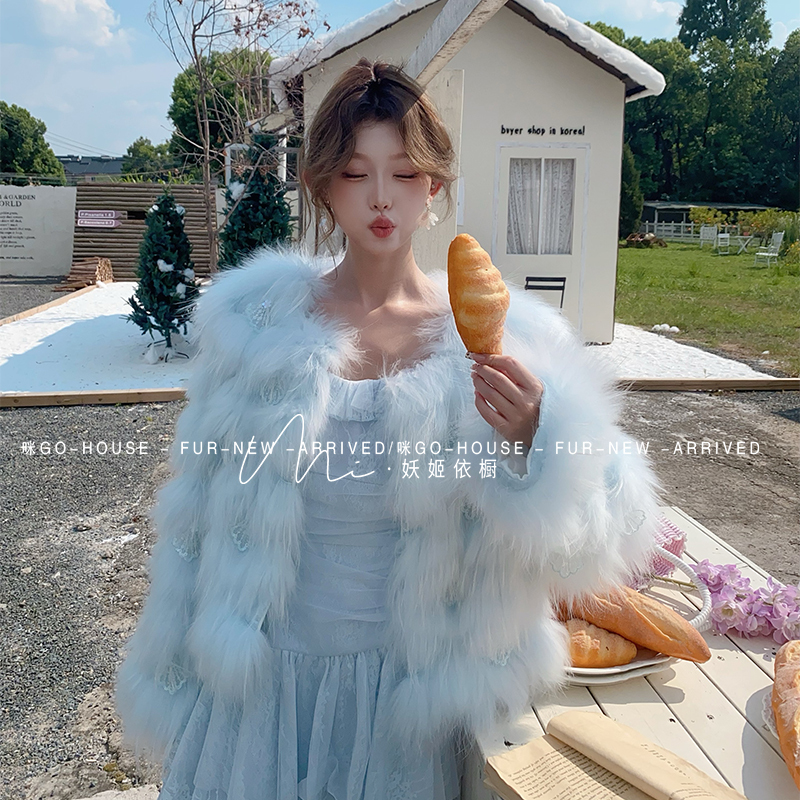 2025 Autumn/Winter New Luxury Style Socialite Mermaid-Inspired Raccoon Fur Slimming Coat for Women
