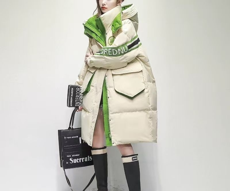 Extra Large Size Women's Winter 200-300 Pound Plus-Size Loose Slimming Color-Block Parka High-End Cold-Resistant down Jacket Coat