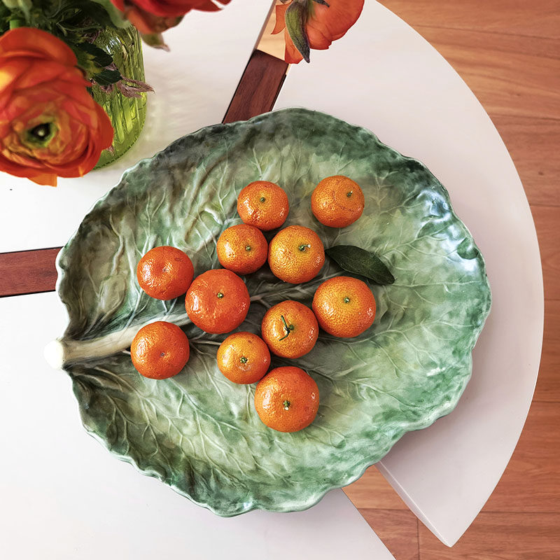 Hand painted ceramic glaze Lower color large number fruit tray Sharlapan European-style living-room swing with cabbage leaves Decorative Pan American