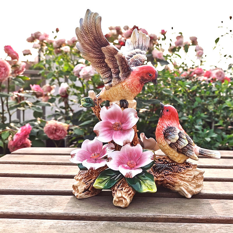 Ceramic Eurostyle Big Red Bird Swing Piece Adornment Home Xuanguan Cute Couple Living Room Desktop Animal