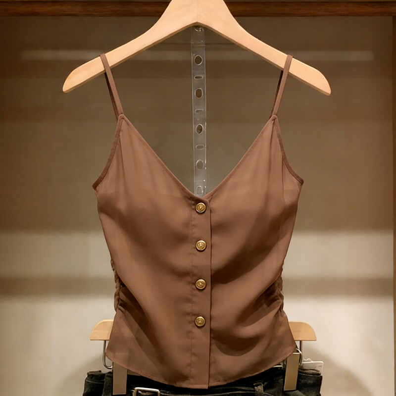 Shenzhen Nanyou Big Brand Women's Clothing Coffee-Colored Camisole Sleeveless Top with Beautiful Back, Versatile, Slimming, and Stylish Design Coffee-Colored Top
