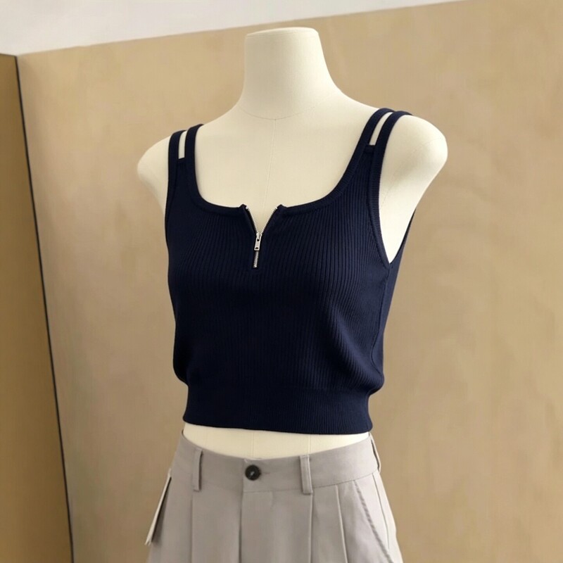 Shenzhen Nanyou Big Brand Women's Square-Neck Two-Button Knitted Vest with Shoulder Straps, Sleeveless, Versatile for Commuting, 2026 Autumn Top Shenzhen Nanyou Big Brand Women's Square-Neck Two-Button Knitted Vest with Shoulder Straps, Sleeveless, Versatile for Commuting, 2026 Autumn Top