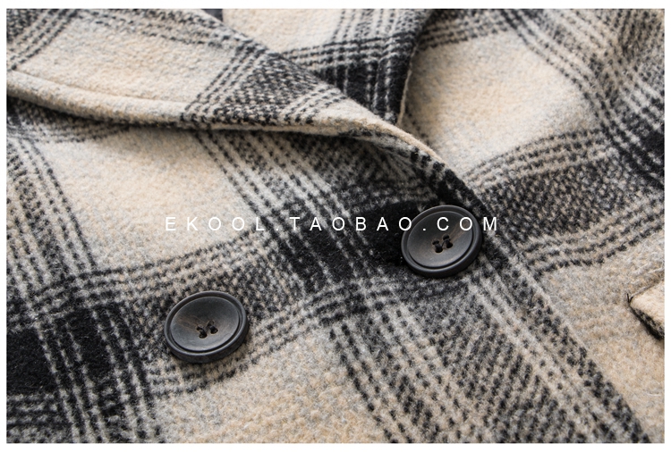 EKOO áo khoác len dày nữ dài phần phiên bản Hàn Quốc 2018 mùa thu và mùa đông mới áo khoác len mỏng tartan mỏng áo khoác blazer