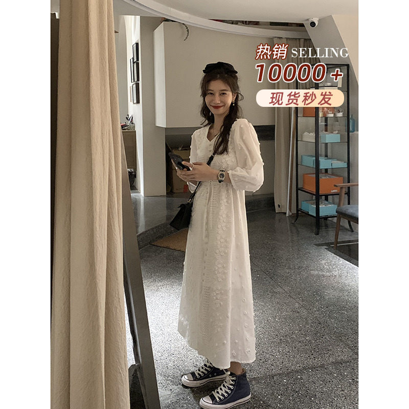 EKoOL customized rework three-dimensional jacquard embroidered white dress female summer Korean version of the long version of the fairy dresses