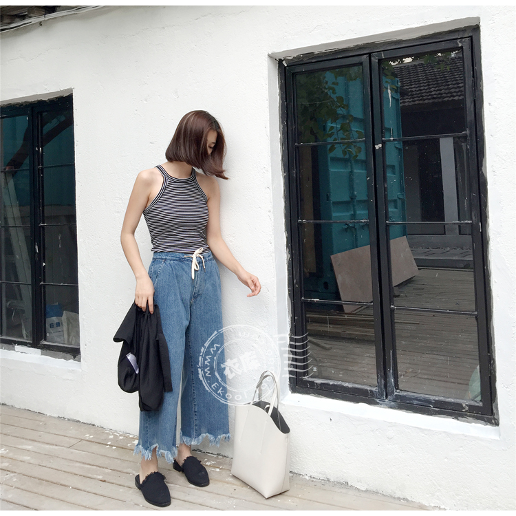 EKOOL Slim mỏng bên trong co giãn Chủ đề vest mùa hè hoang dã treo cổ sling đáy áo sơ mi nữ thiết kế thời trang nữ