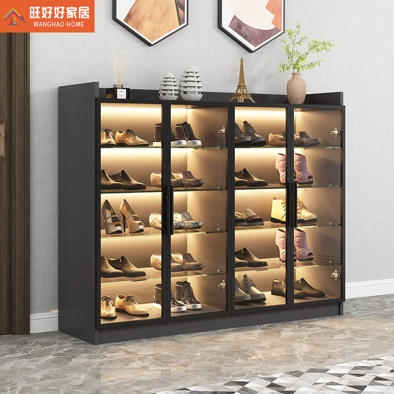 Light luxury shoe cabinet Household door glass door custom solid wood balcony storage cabinet Bag cabinet Large capacity simple entrance cabinet