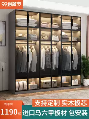 Glass door wardrobe custom solid wood swing door home bedroom cloakroom minimalist light luxury simple modern wardrobe