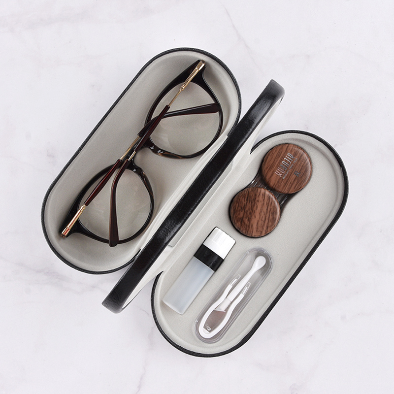 High-Quality, Simple, Double-Layered, Dual-Purpose Glasses Case, Contact Lens Case, Portable, Practical and Convenient for Going Out, Contact Lens Companion Case