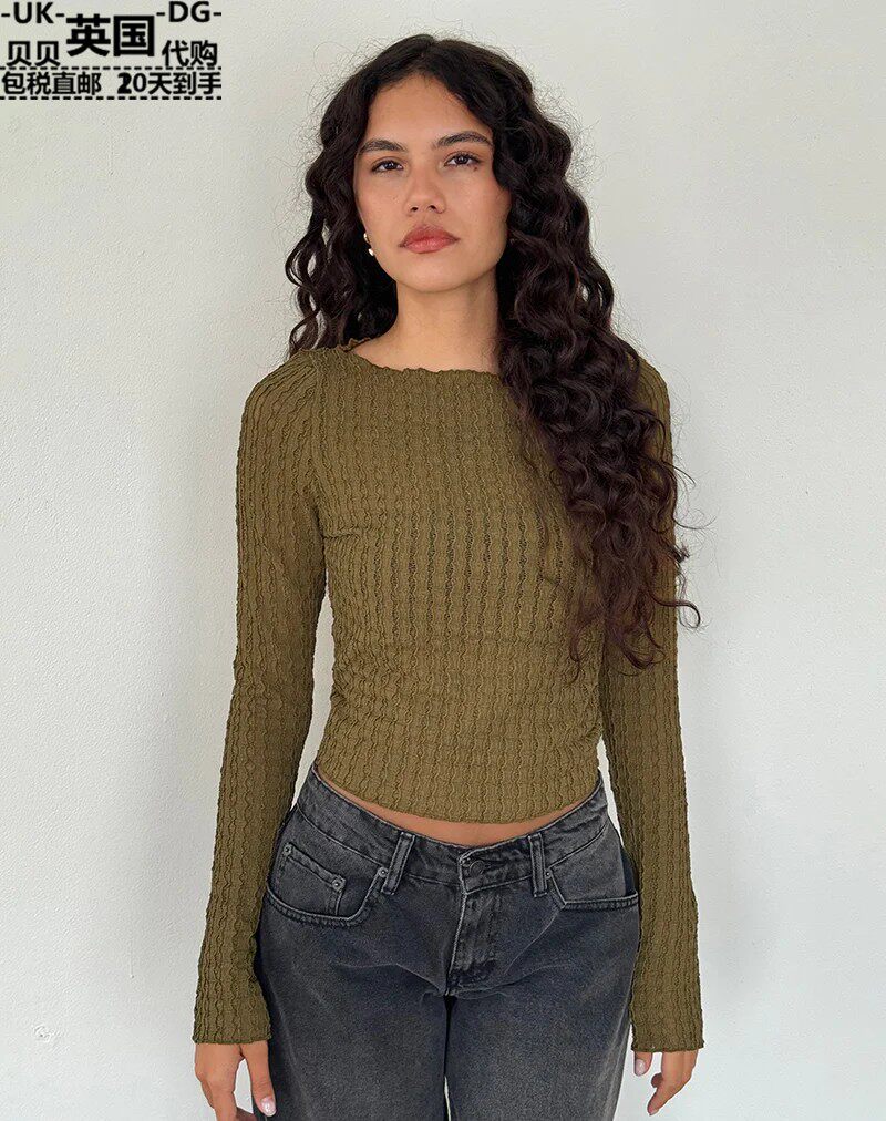 Motel Rocks women's clothing UK straight mail UO new Angela textured pleated long sleeve T-shirt-Taobao