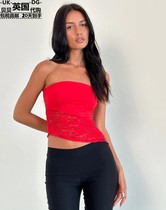 Motel Rocks Womens UK direct mail UO new Shanda red lace stitching tube top