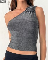 Motel Rocks Womens UK direct mail UO new product DERSE silver shiny one-shoulder vest