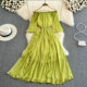 Seaside holiday beach dress super fairy forest one-shoulder off-the-shoulder ruffled chiffon dress elegant long skirt