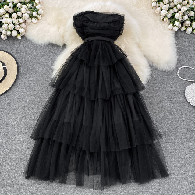 Light luxury high-end tube top dress skirt French celebrity temperament backless sleeveless a-line cake dress summer