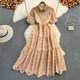 Spring and autumn Korean version of the high waist and thin puff sleeves doll collar dress elegant temperament holiday big swing long skirt