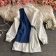 2023 spring new shirt women's long-sleeved design sense niche mid-length puff sleeve top denim two-piece trendy