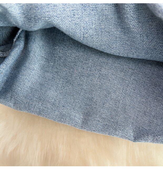 Боди/брюки 覆古港式单排扣翻领连衣裤高腰修身短袖牛仔连衣裤夏季