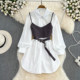 2022 autumn new retro Hong Kong style temperament slim waist white shirt dress two-piece camisole