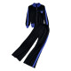 Sports Fashion Suit Women's Casual Stand Collar Knitted Cardigan Jacket Two-piece Set High Waist Straight Leg Wide Leg Trousers