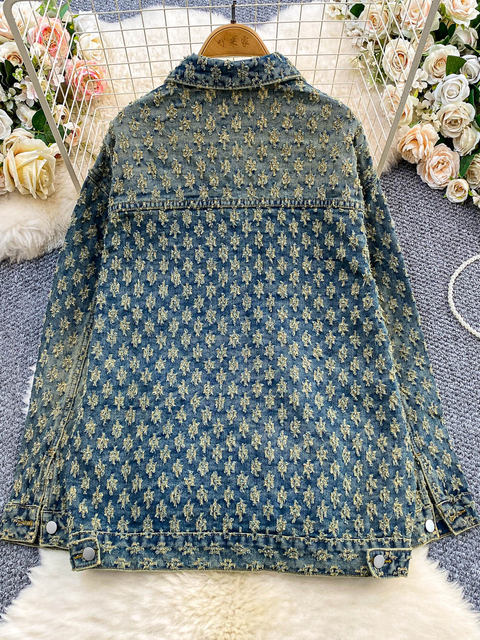 American Retro Distressed Fringed Denim Jacket for Women, Autumn and Winter Niche Street Fashion, Loose and Slimming Top, Trendy